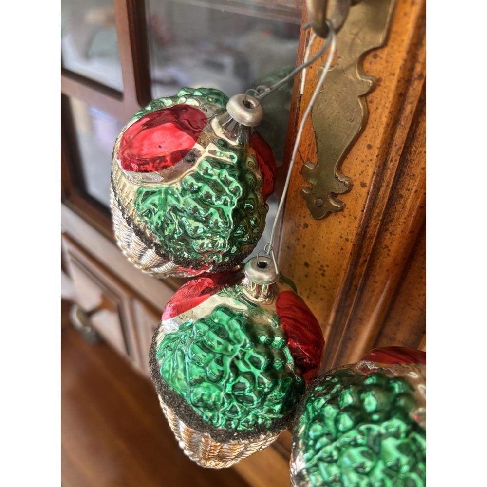 5pc Vintage German Mercury Glass Christmas Ornaments fruit basket handpainted - Picture 13 of 15